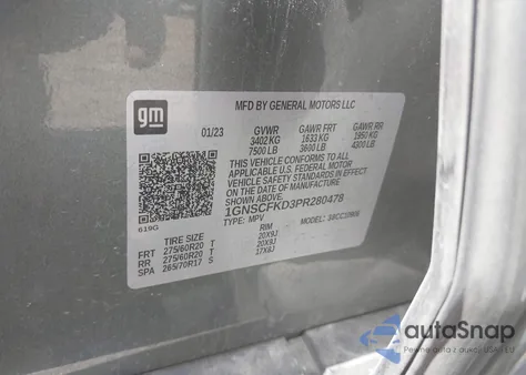 2023 Chevrolet Suburban 2Wd Premier z USA, uszkodzony, nr VIN 1GNSCFKD3PR280478